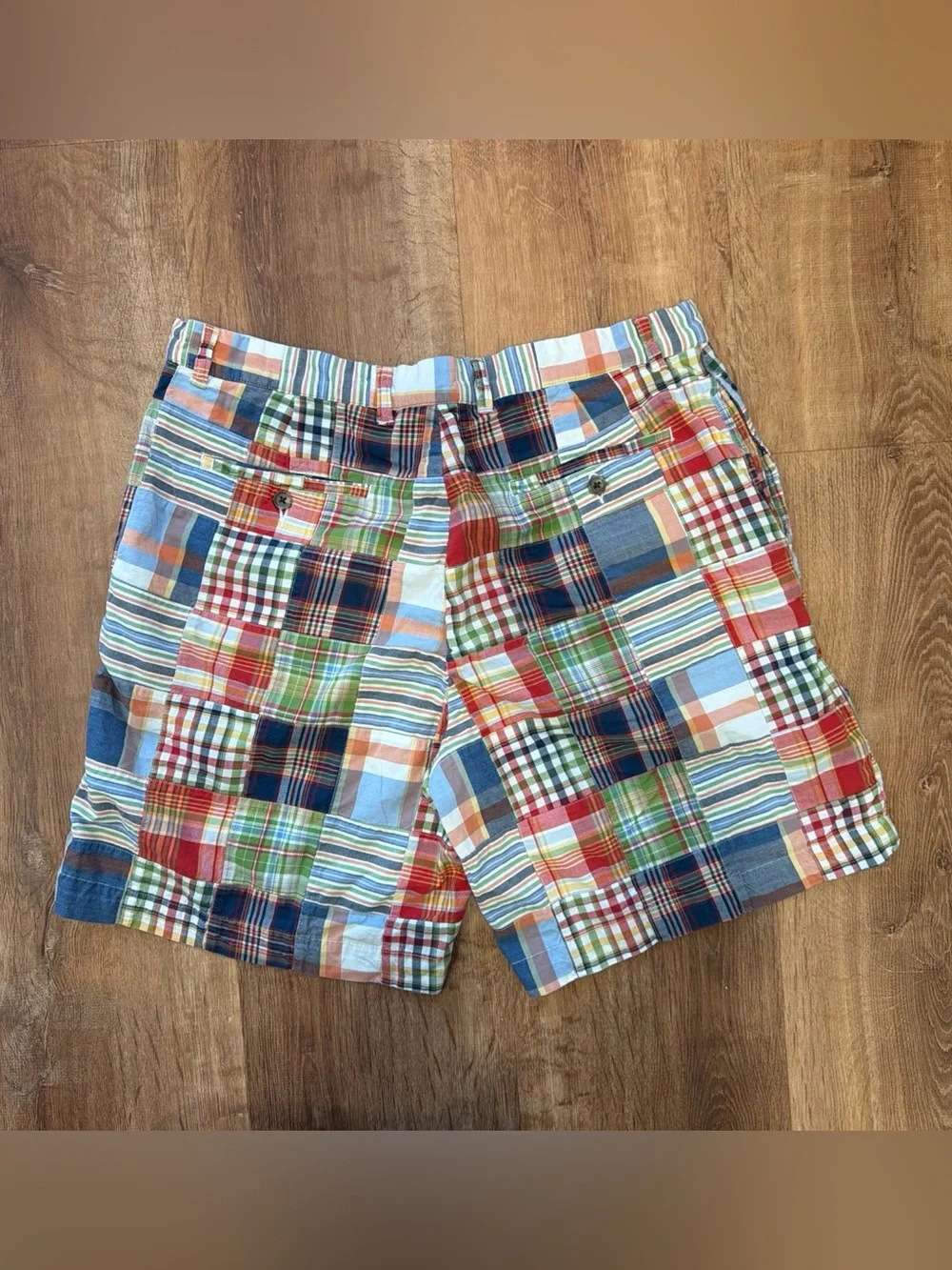 J. Crew Mens 36 Patchwork Indian Madras Plaid Shorts 8” Chino Casual Preppy